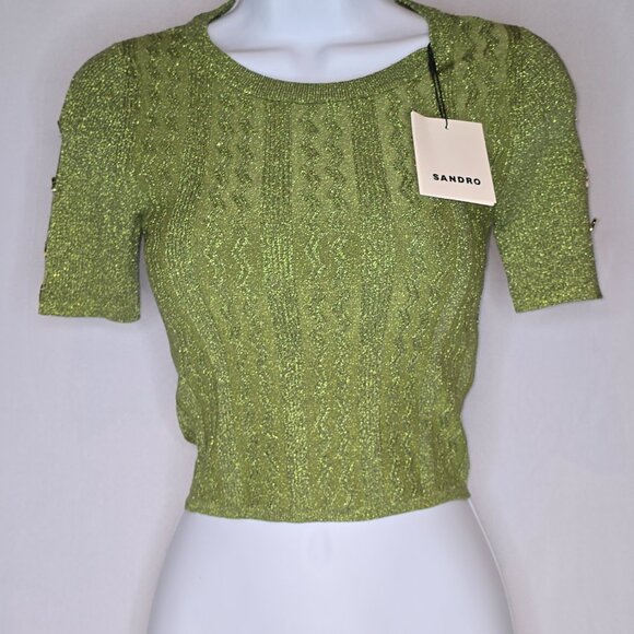 Sandro Manacor Crop top in Kaki Clair Green, NWT - Picture 2 of 9